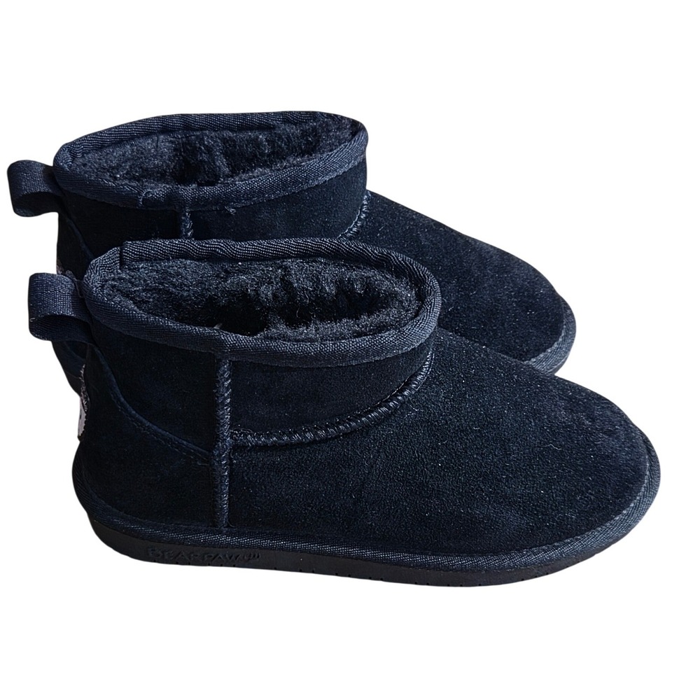Bearpaw Kiara Shorty Kids Black Suede Wool Shearling Lined Winter Boots 3 Cozy